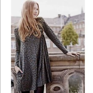LBoden Leopard Print Long Sleeve Swing Tunic Dress Size 10
